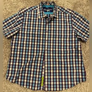 Nice!! Robert Graham Short Sleeve Button Up Shirt. Purple/ Blue Fits like 2XL